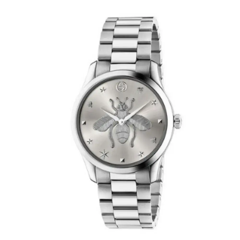 💕 매장동일구성/구찌 남여공용 메탈 시계 YA1264126 타임리스 허니비 실버 38mm