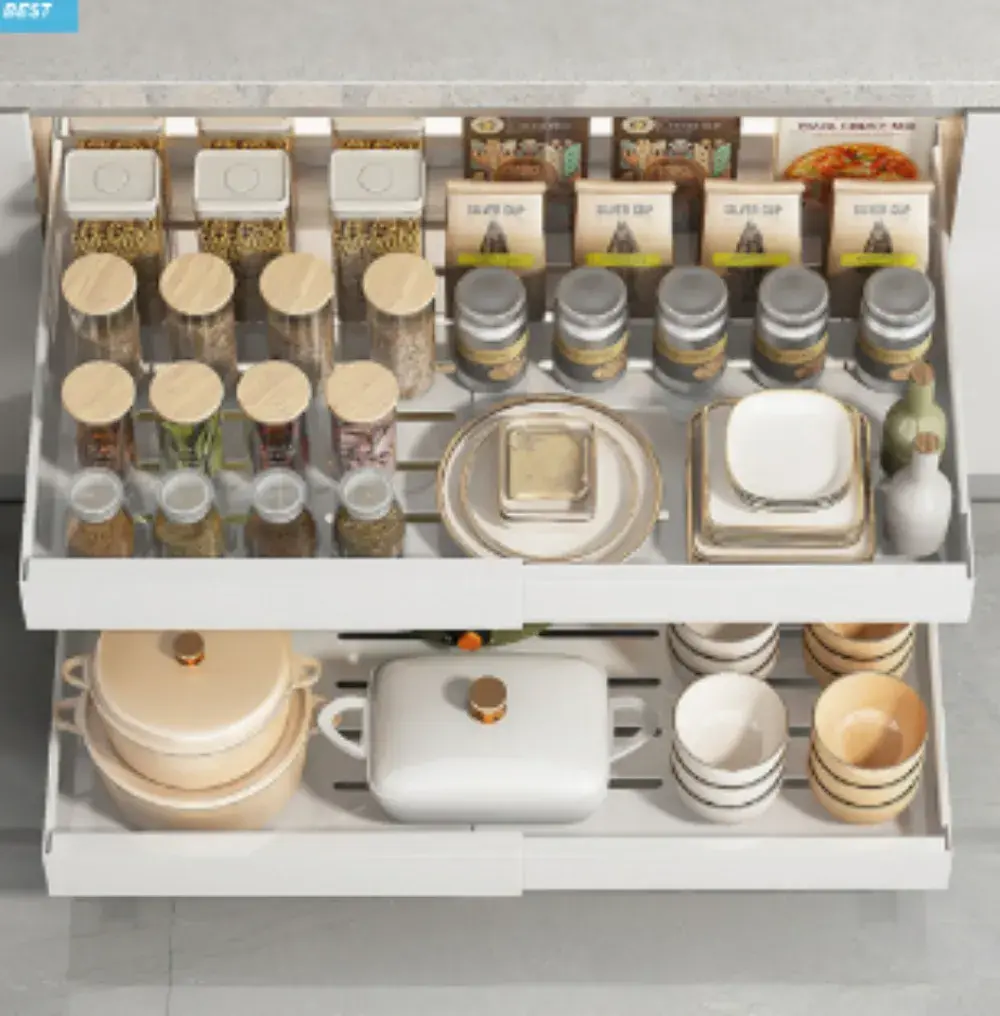 무타공 하부장 슬라이딩 레일선반 주방 수납함 싱크대 수납선반