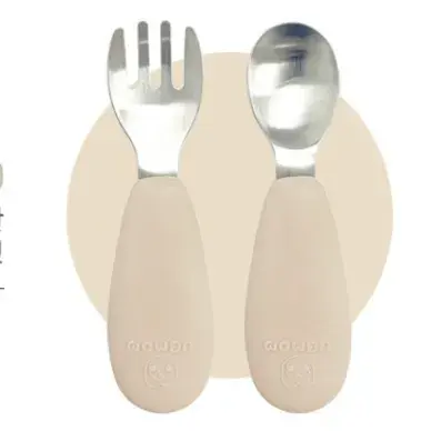 유비맘 스테인리스 실리콘 이유식 스푼포크 세트, 초코찰떡(초코)1세트