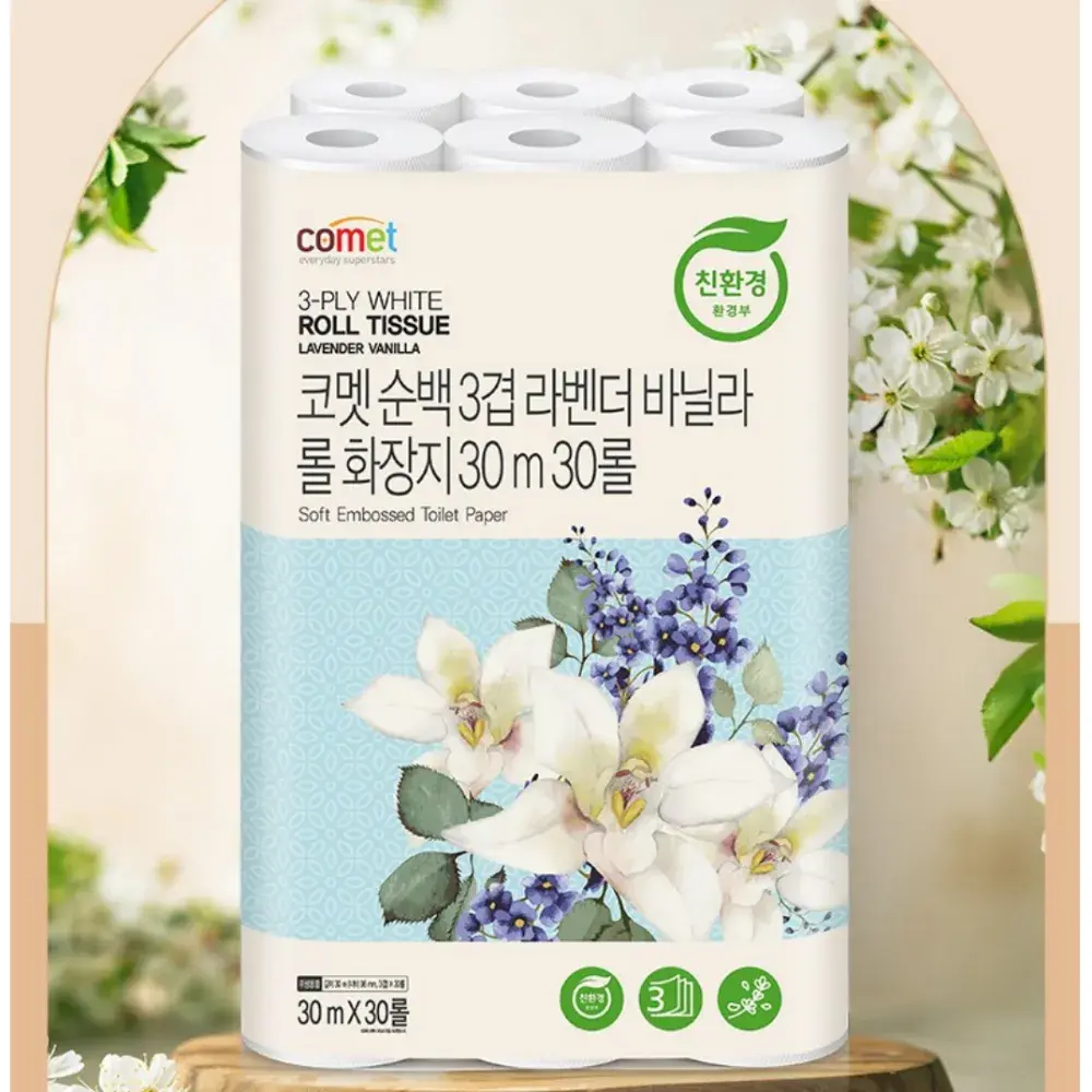 코멧 순백 3겹 라벤더 바닐라 롤화장지 30m