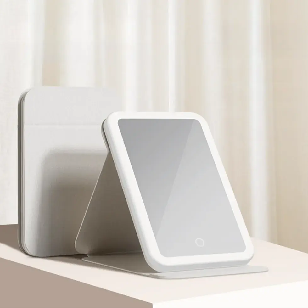 080. 3색 LED 충전식 탁상 화장 거울 접이식 조명