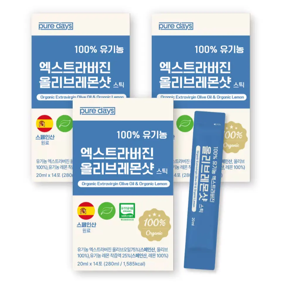 1234 퓨어데이즈 100% 유기농 올레샷 엑스트라버진 올리브오일 레몬즙 스틱, 20ml, 42개