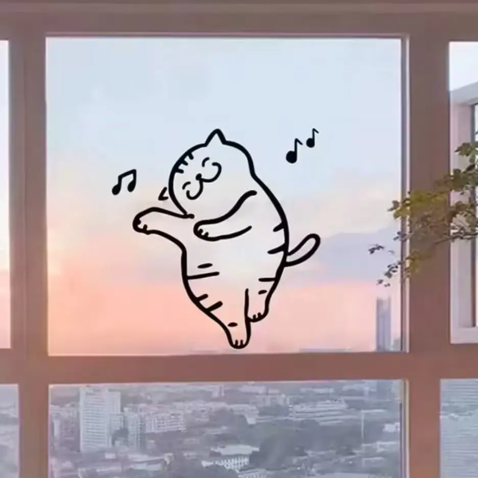 1316 똥꼬발랄 춤추는 고양이 데코 스티커 35x33cm