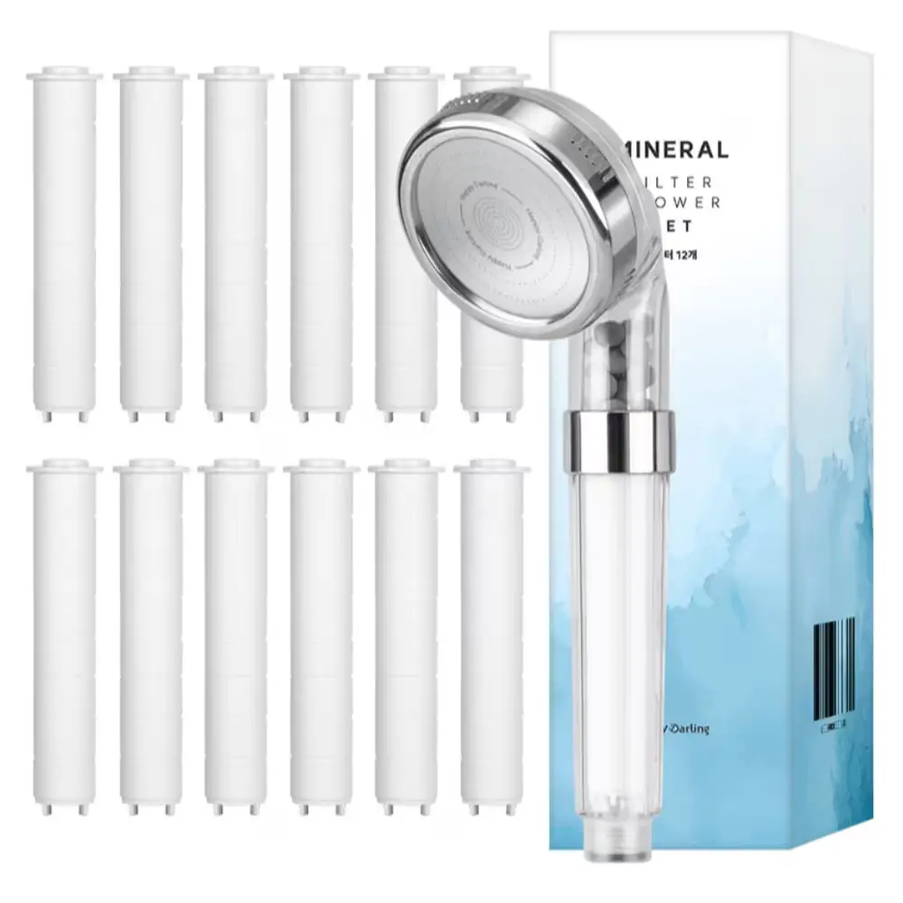 1382 해피달링 미네랄 4단 필터 샤워기 헤드 + 필터 12p 세트, 화이트, 1개