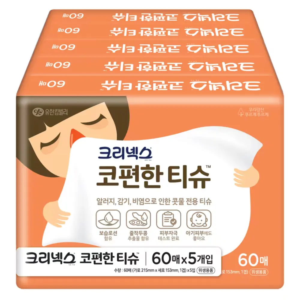 1506 크리넥스 코편한 티슈, 60개입, 5개