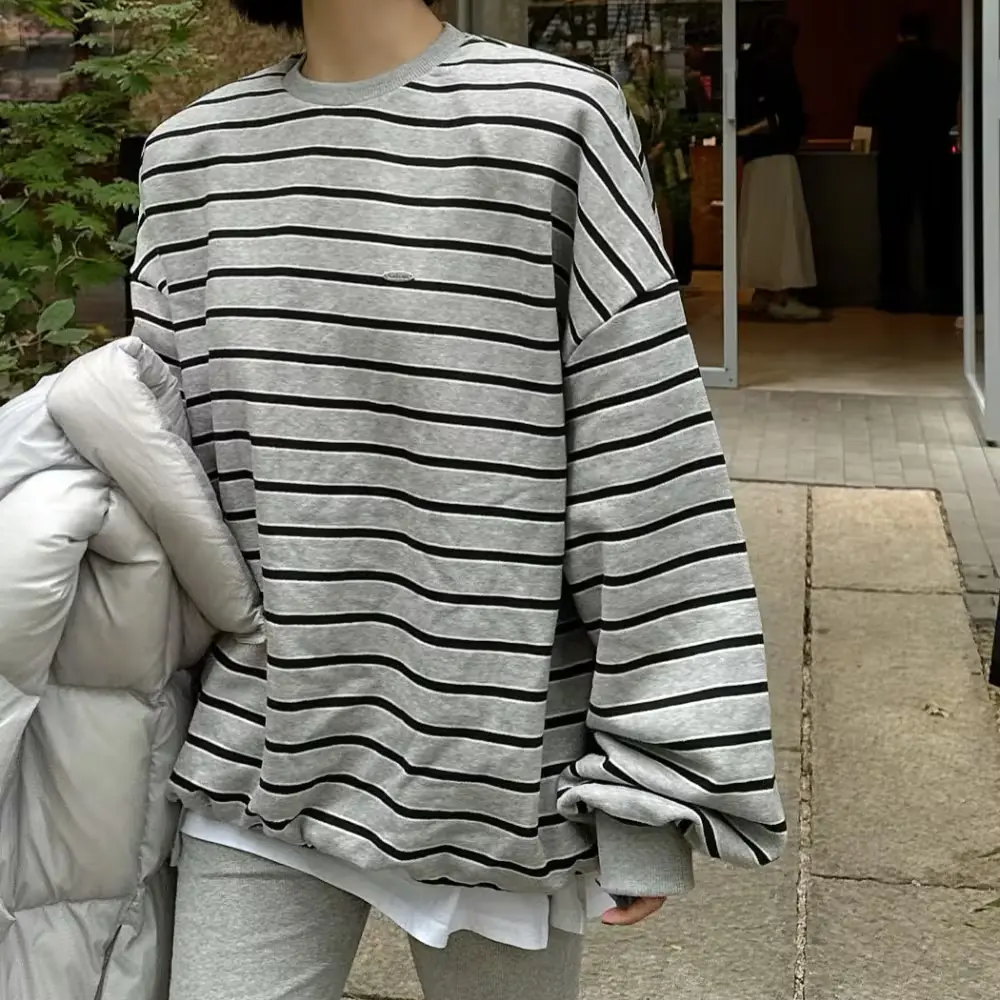 (바배) 캔디 단가라 기모 맨투맨 (3col)