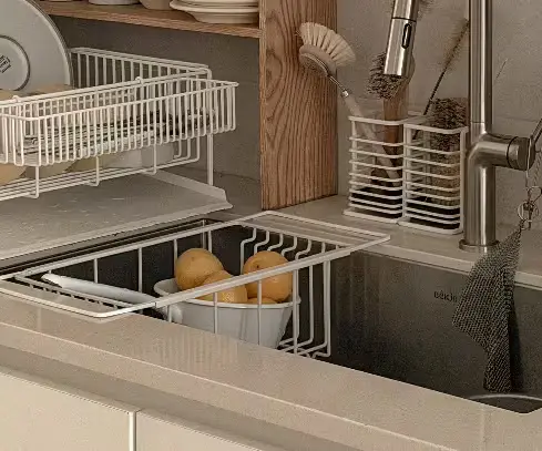 화이트 스텐 길이조절 건조대