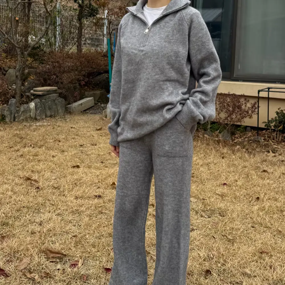 반짚업 니트 투피스