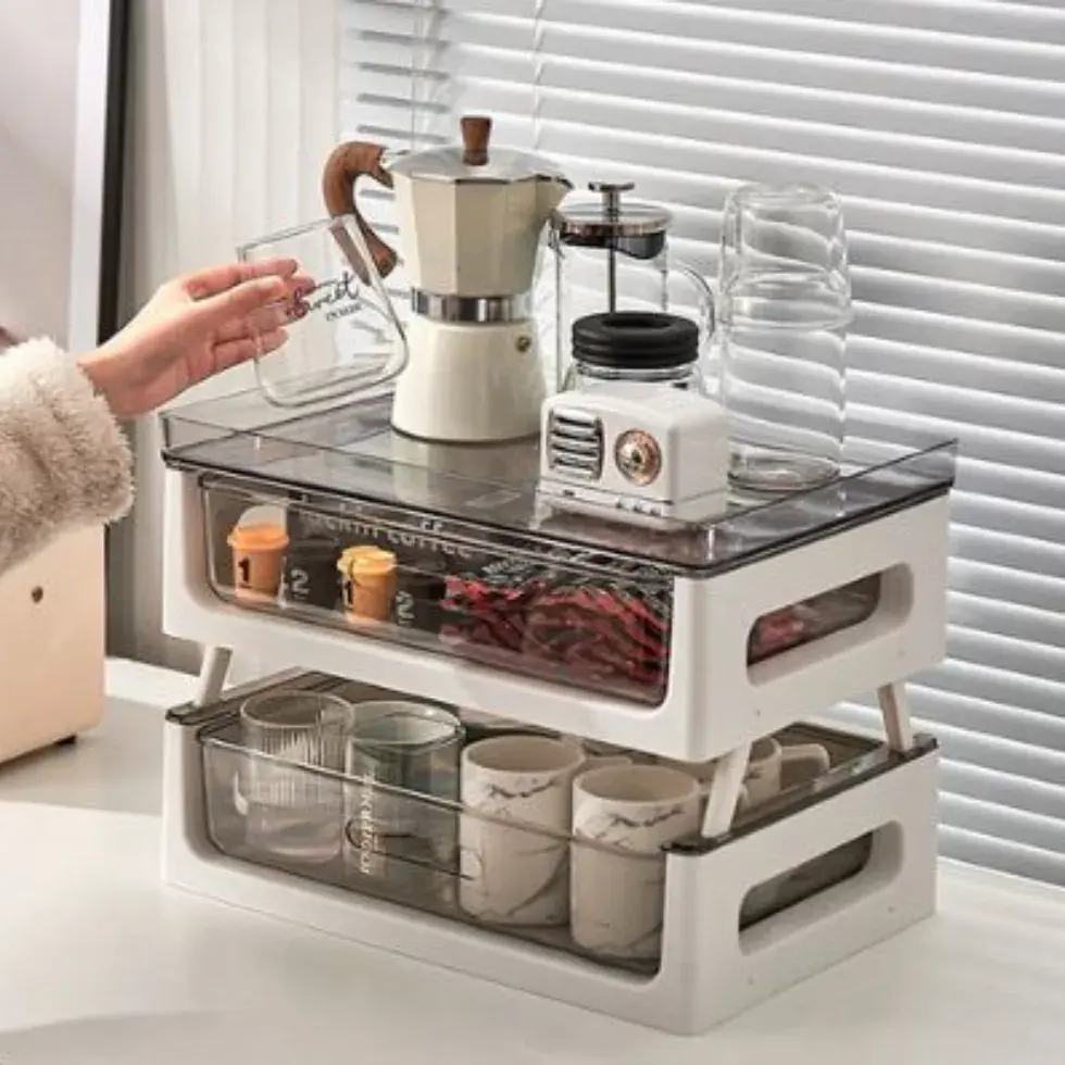 데스크오거나이저 사무실정리함 2단 탕비실 정리함 서랍식 커피 보관함