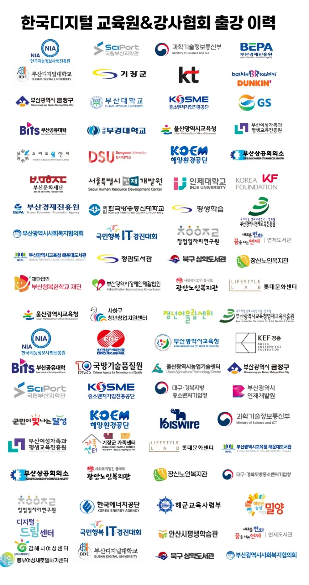 한국디지털 교육원 & 강사협회 출강 이력