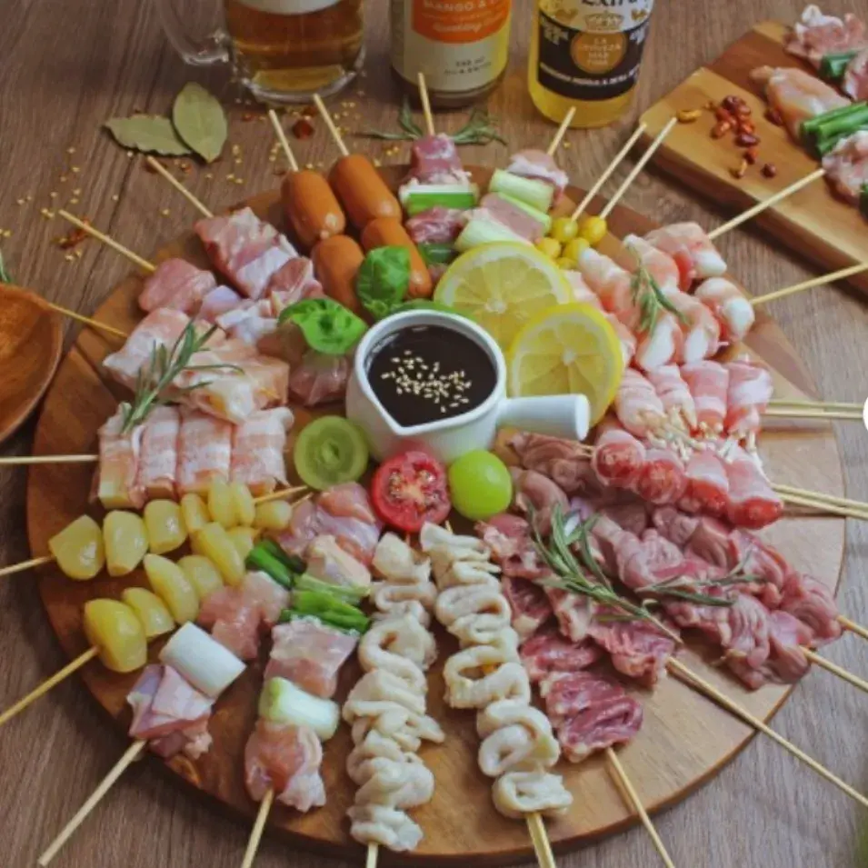 무조건 추천 캠핑 닭꼬치 모듬꼬치 800g (24꼬치) 염통 닭껍질 순살 파닭 은행 마늘