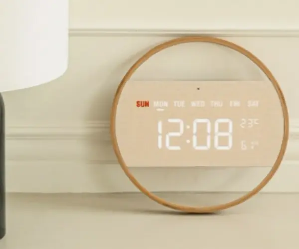 오아 우드 LED 벽시계 디지털 벽걸이 무소음 인테리어 온습도 전자 탁상용 시계 원형