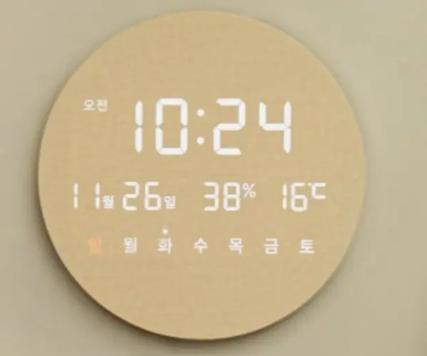 오아 모던 LED 원형 벽시계 무소음 디지털 전자 인테리어 온습도 벽걸이 집들이선물