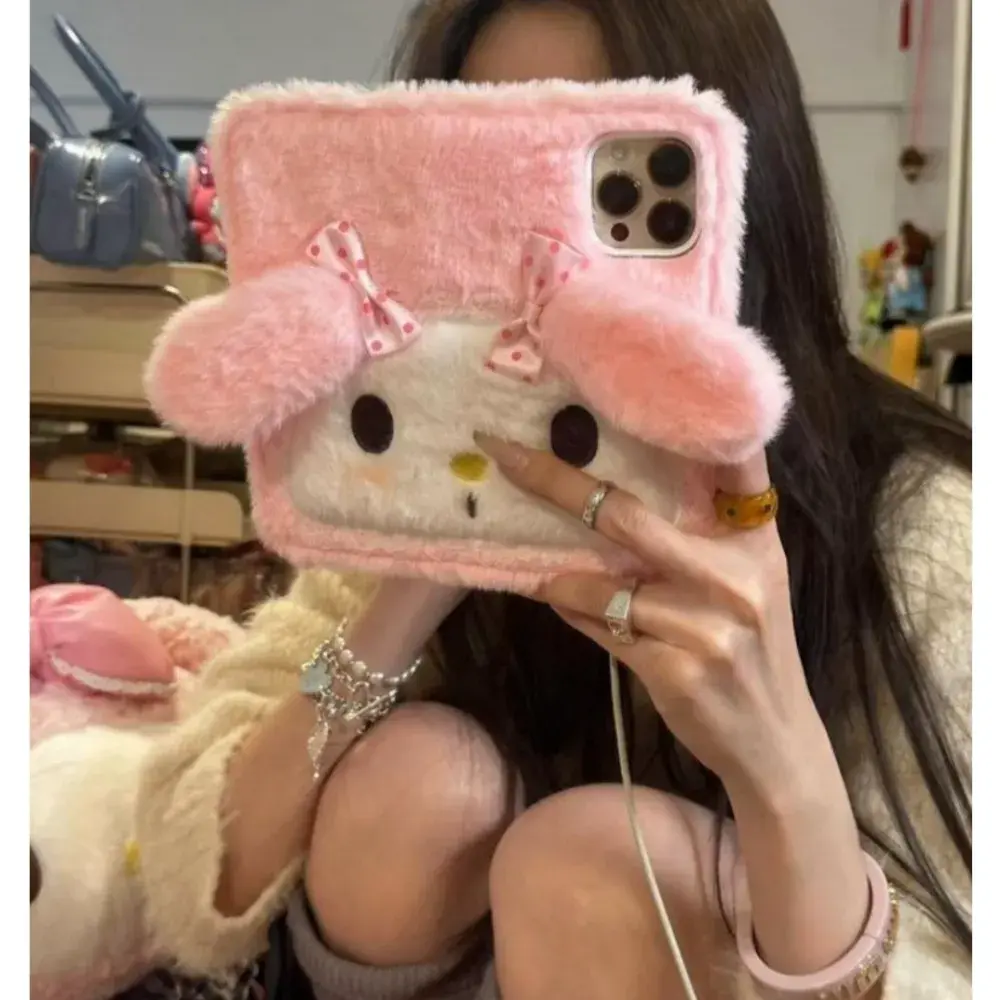 244 아이폰16 프로맥스 마이멜로디 귀여운 지갑형 손목밴드 뽀글이 털 케이스