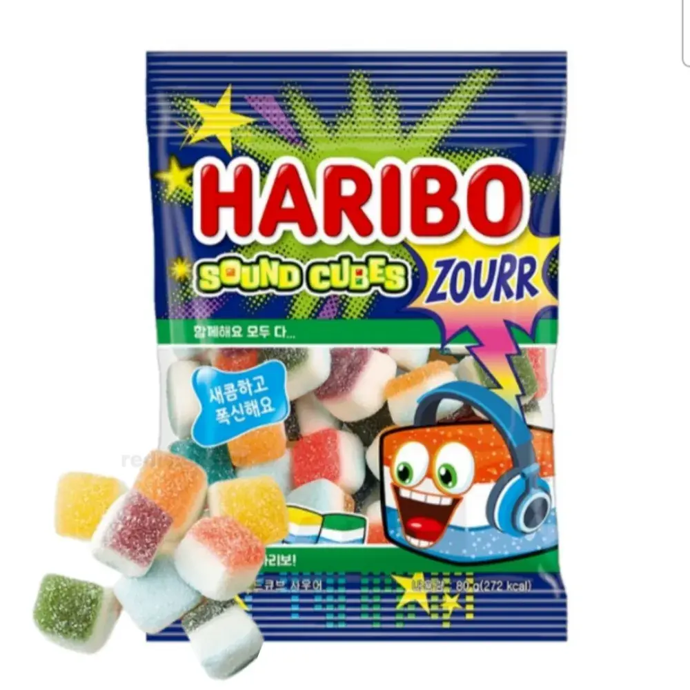 303 하리보 사운드큐브 마시멜로우 3겹 몰랑한 사우어 젤리, 80g, 4개