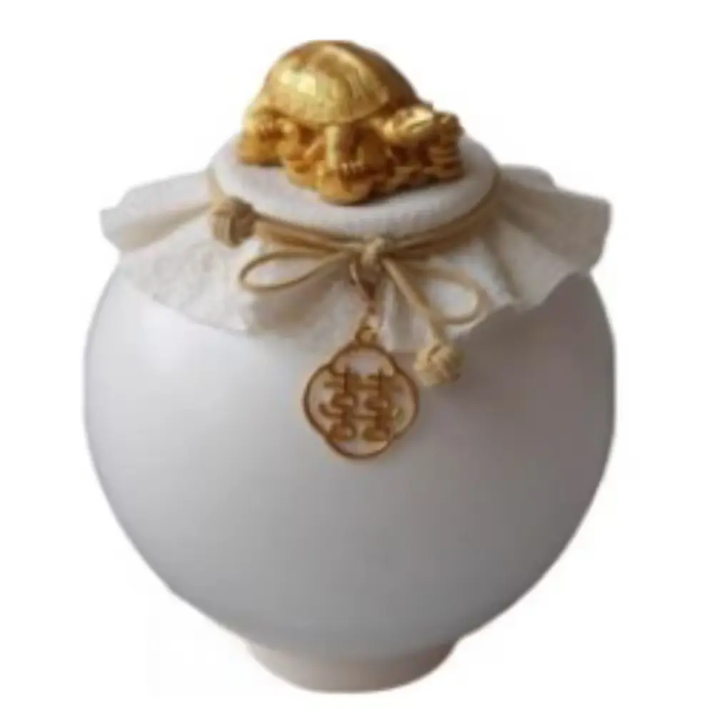 황금 삼족 행운 달항아리