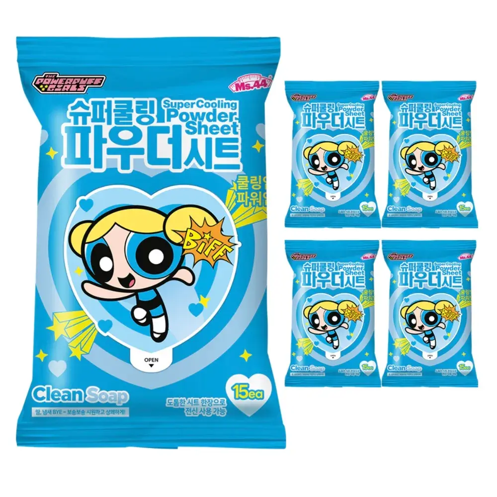 211 미스사사 슈퍼쿨링 파우더 시트 데오드란트 클린솝 15p, 87g, 5개