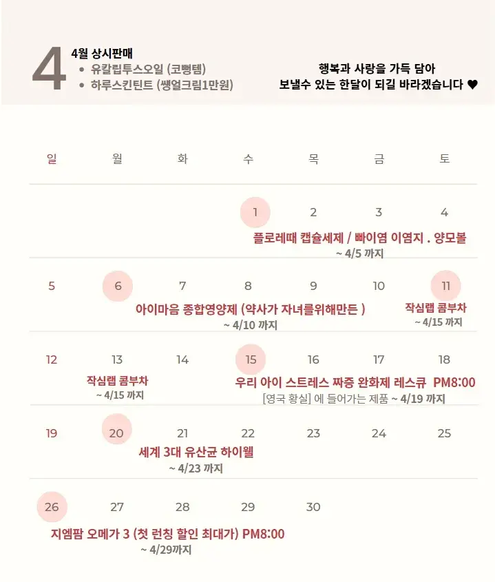 ✨4월 일정표✨