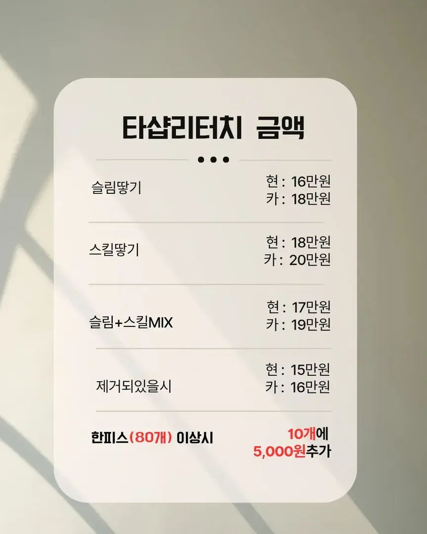 타샵리터치 금액