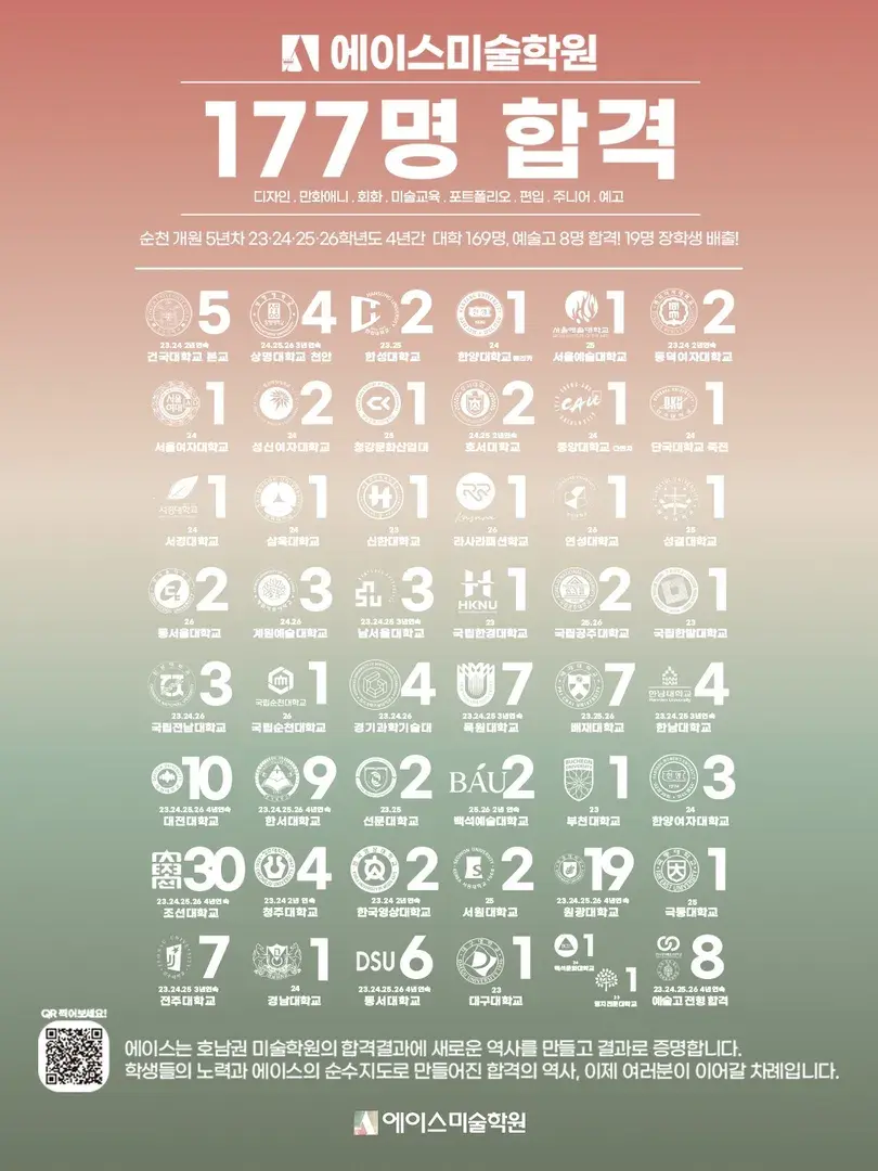 에이스미술학원의 23.24.25.26 합격/교습비확인