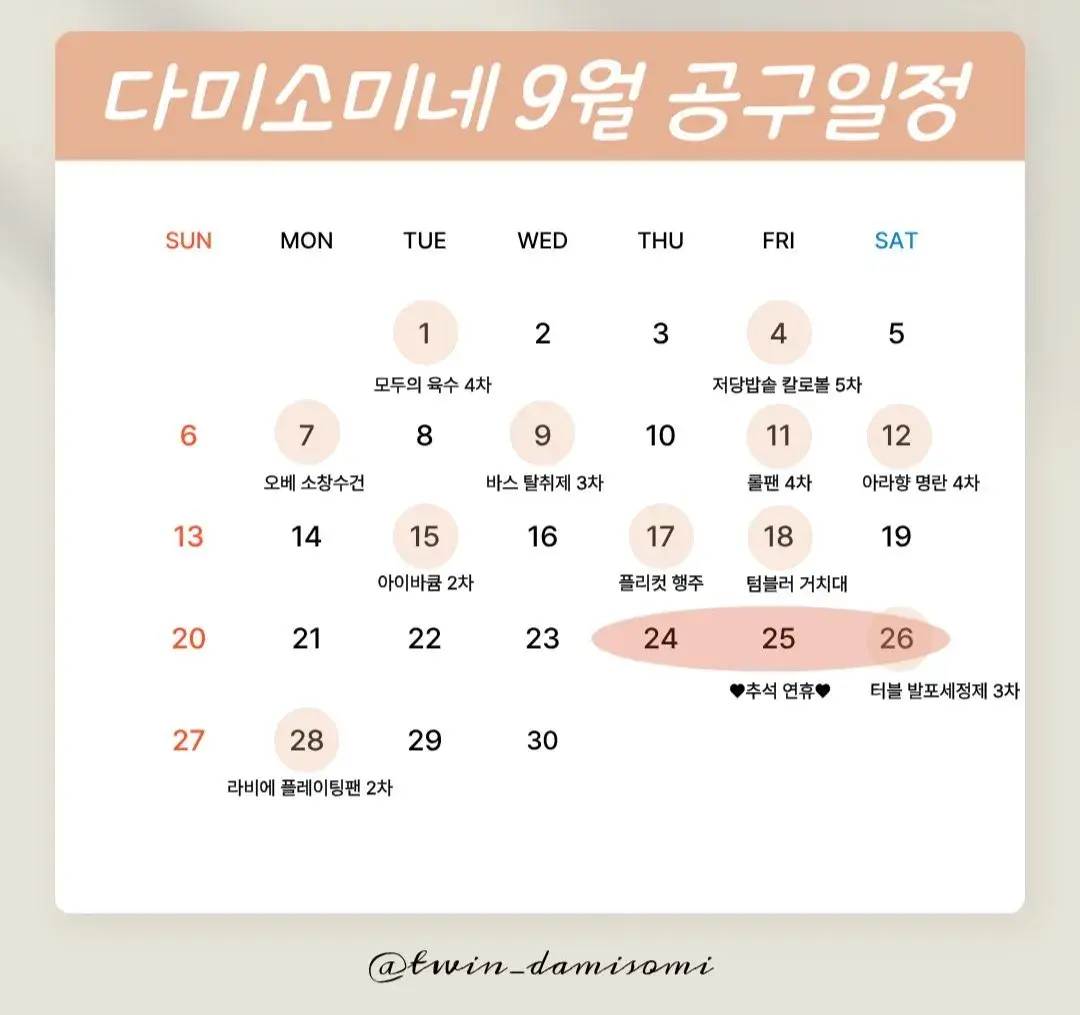💛다미소미네 9월 일정💛